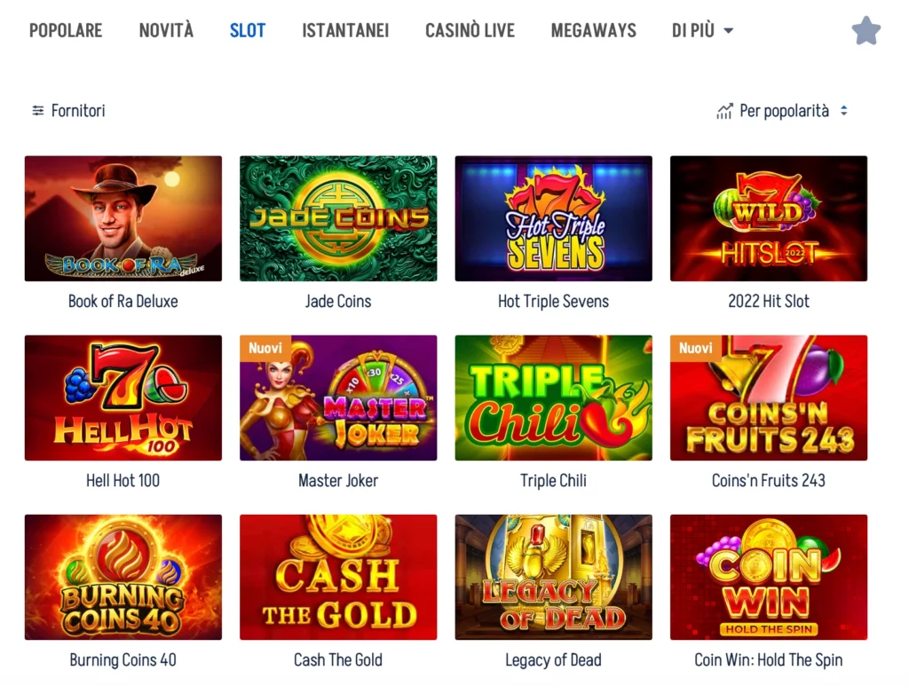 Tipi di slot disponibili